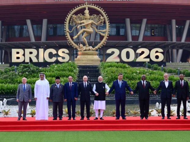 Presiden Prabowo Subianto berjalan bersama sejumlah pemimpin dunia di Konferensi Tingkat Tinggi (KTT) BRICS 2026