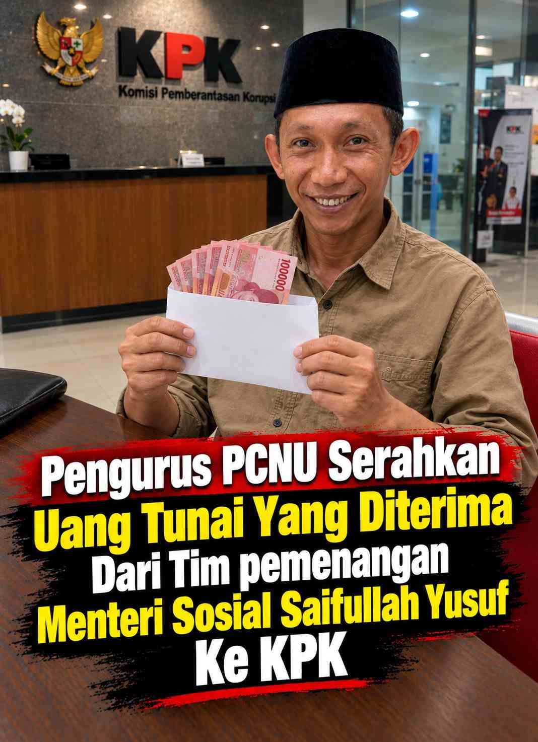 Pengurus PCNU Serahkan Uang Tunai Yang Diterima Dari Tim pemenangan Menteri Sosial Saifullah Yusuf Ke KPK 