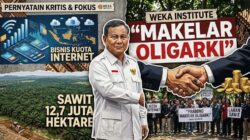 WeKa Institute Sebut Prabowo “Makelar Oligarki”, Soroti Bisnis Kuota Internet hingga Sawit 12,7 Juta Hektare