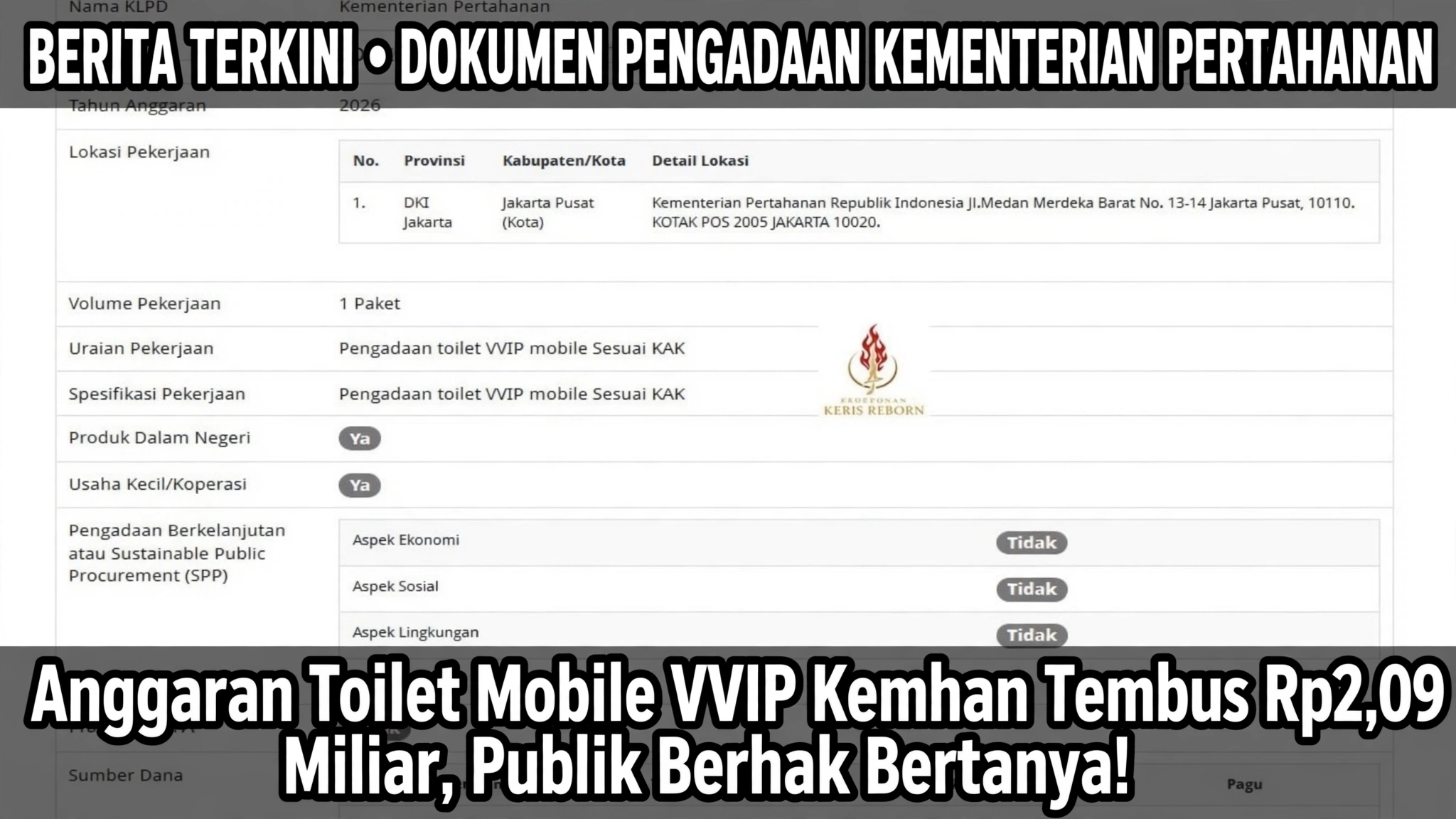 Anggaran Toilet Mobile VVIP Kemhan Tembus Rp2,09 Miliar, Publik Berhak Bertanya!